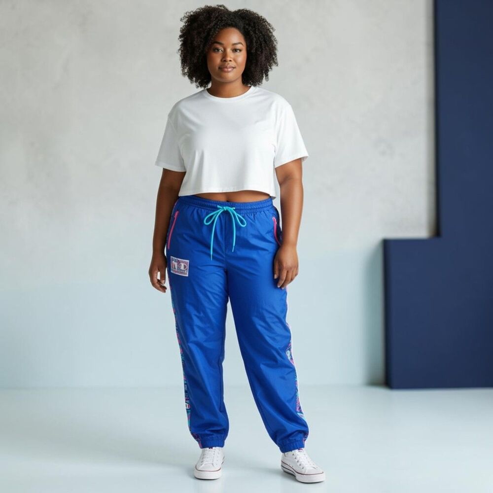 Champion x MTV Retro Colorblock Track Pants XL Royal Blue Neon Pink